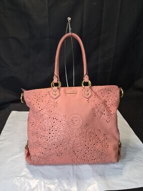 Coach Ashley LEATHER Tossed Laser Cut Satchel SHOULDER BAG PINK Purse F22487